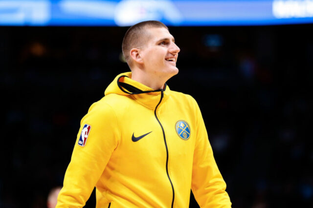 Denver Nuggets center Nikola Jokic (15) before the game against the Sacramento Kings at the Pepsi Center.