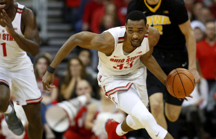 Ohio State Buckeyes forward Keita Bates-Diop (33) steals the ball fromIllinois Fighting Illini forward Leron Black (12) during the first half at Value City Arena. Mandatory Credit: Joe Maiorana