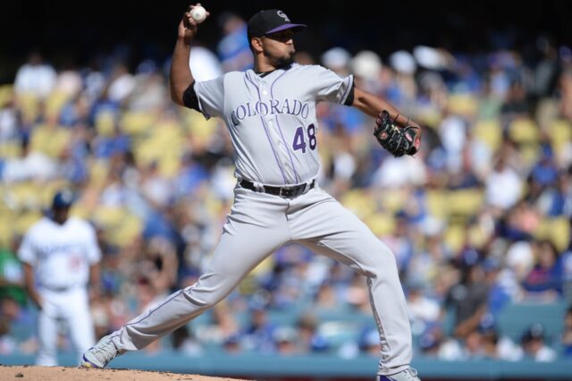 German Marquez pitches on Saturday night in LA. Credit: Gary A. Marquez, USA TODAY Sports.