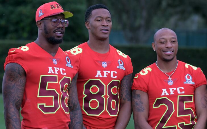 Von Miller, Demaryius Thomas and Chris Harris Jr. at the 2017 Pro Bowl. Credit: Kirby Lee, USA TODAY Sports.