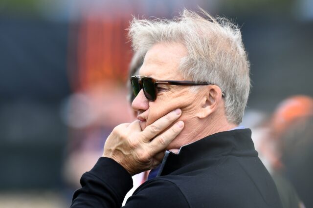 John Elway at rookie minicamp. Credit: Ron Chenoy, USA TODAY Sports.