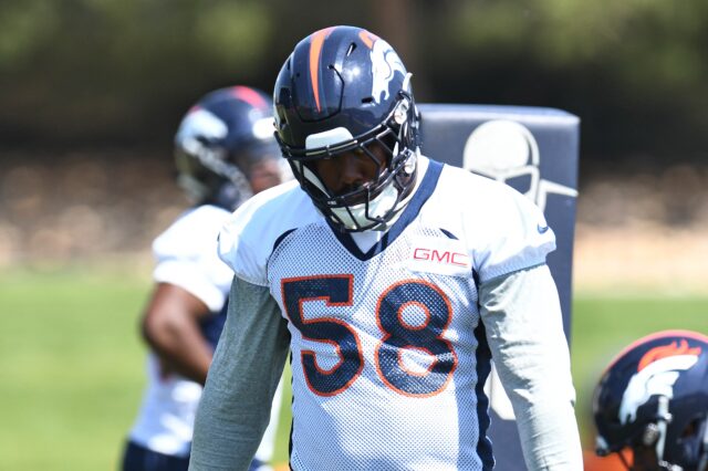 Von Miller at OTAs. Credit: Ron Chenoy, USA TODAY Sports.