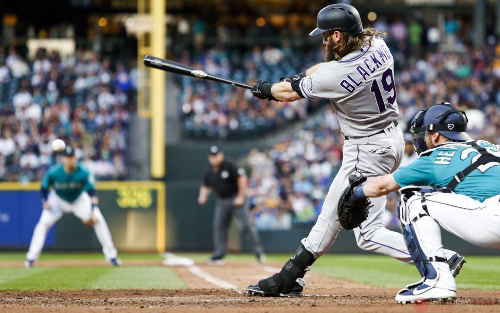 Charlie Blackmon's first inning home run. Credit: Joe Nicholson, USA TODAY Sports.