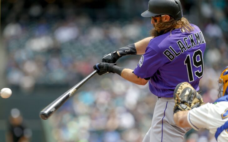 Charlie Blackmon hitting his solo home run Sunday. Credit: Jennifer Buchanan, USA TODAY Sports.