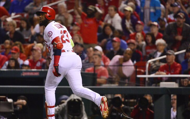 Marcell Ozuna watches a homer leave the yard. Credit: Jeff Curry, USA TODAY Sports.