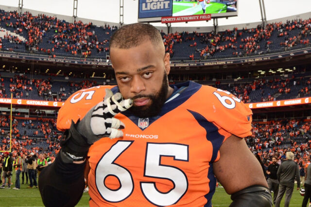 Denver Broncos offensive guard Ronald Leary (65) leaves the field following a win over the Oakland Raiders at Sports Authority Field at Mile High