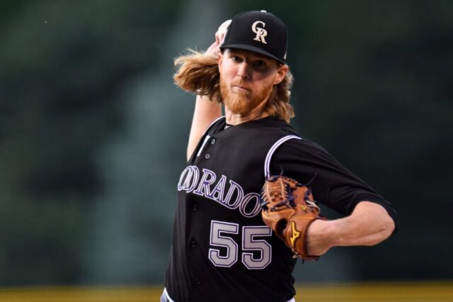 Jon Gray pitches Wednesday night at Coors Field. Credit: Ron Chenoy, USA TODAY Sports.