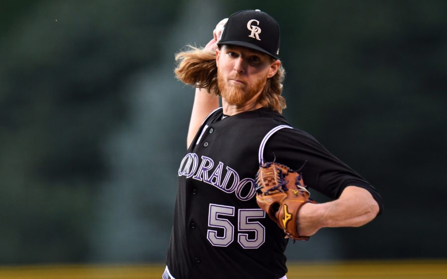 Jon Gray pitches Wednesday night at Coors Field. Credit: Ron Chenoy, USA TODAY Sports.