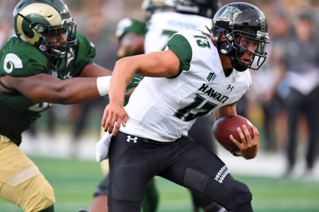 Cole McDonald ran and threw at will against CSU Saturday. Credit: Ron Chenoy, USA TODAY Sports.