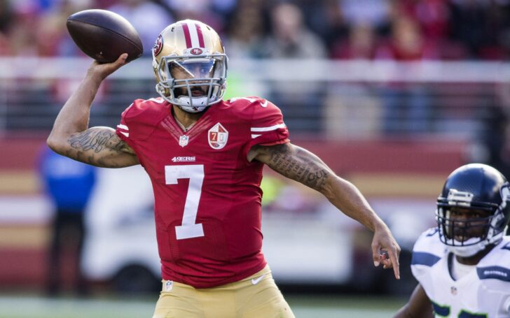 Colin Kaepernick throws, Jan. 1, 2017. Credit: Neville E. Guard, USA TODAY Sports.