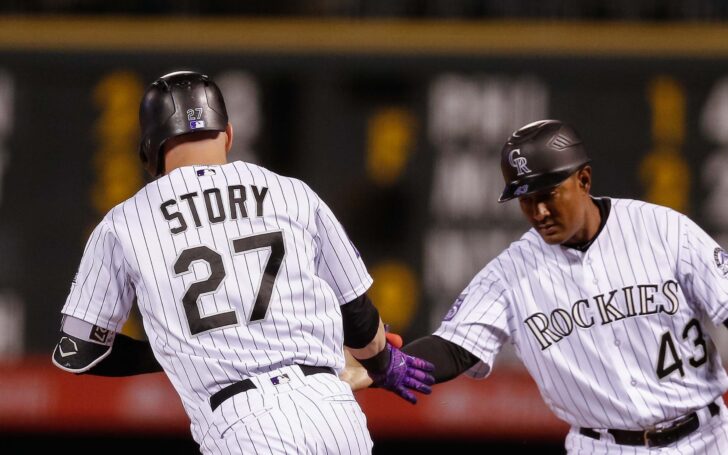 Trevor Story trots around the bases after hitting the longest homer in Coors Field history. Credit: Isaiah J. Downing, USA TODAY Sports.