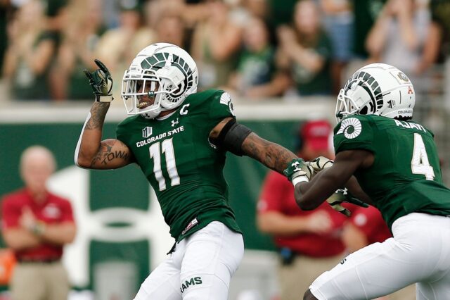 Jordan Fogal and Rashad Ajayi celebrate a play in the first quarter. Credit: Isaiah J. Downing, USA TODAY Sports.