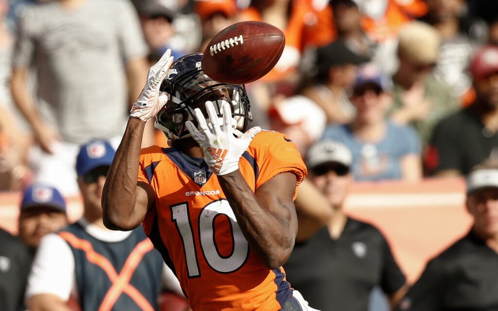 Emmanuel Sanders catches a deep ball. Credit: Isaiah J. Downing, USA TODAY Sports.