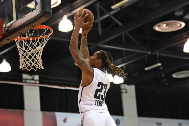 Denver Nuggets forward Emanuel Terry (23) dunks during the second half against the Toronto Raptors at Cox Pavilion.