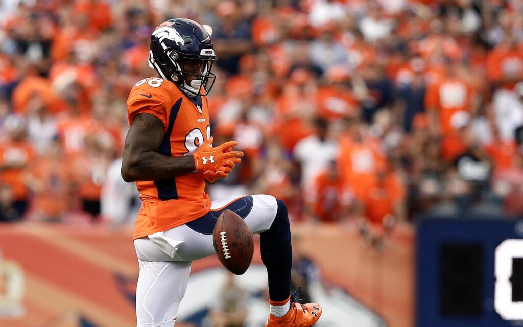 Demaryius Thomas drops a pass. Credit: Isaiah J. Downing, USA TODAY Sports.