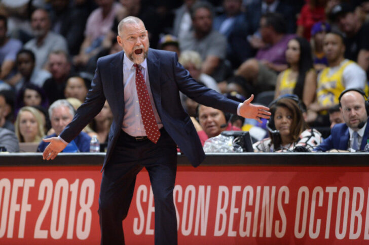 Denver Nuggets head coach Michael Malone reacts during the second quarter against the Los Angeles Lakers at Valley View Casino Center.