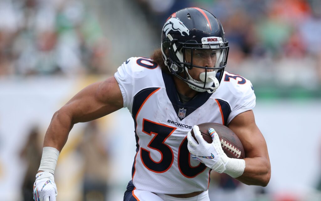 Phillip Lindsay runs. Credit: Brad Penner, USA TODAY Sports.