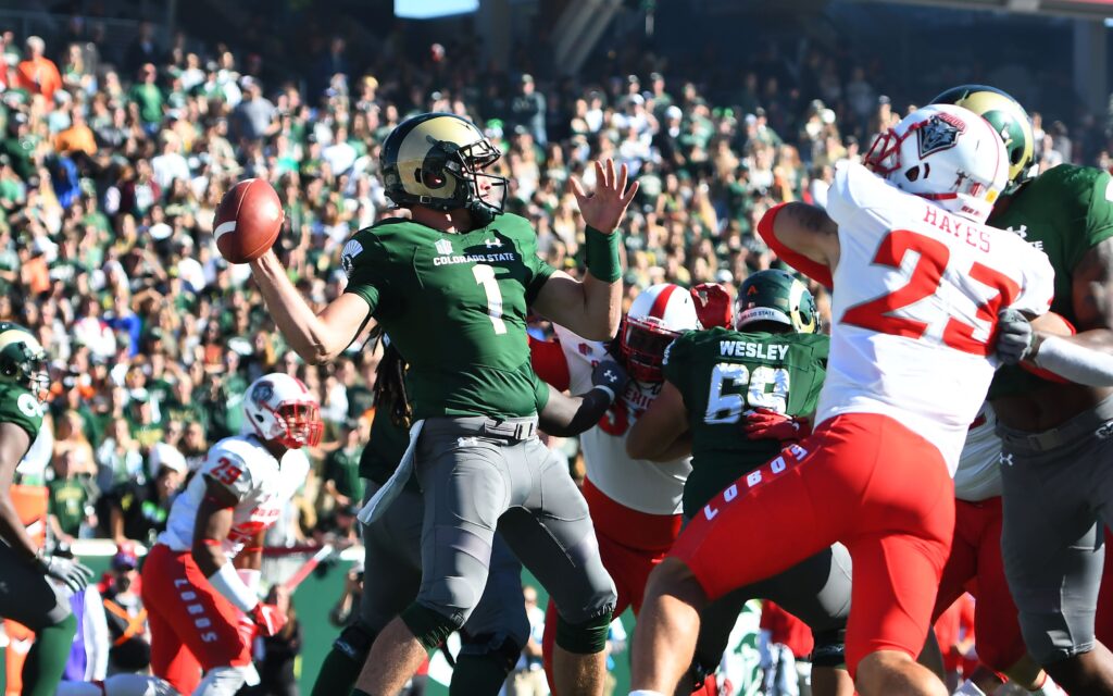 K.J. Carta-Samuels throws. Credit: Ron Chenoy, USA TODAY Sports.