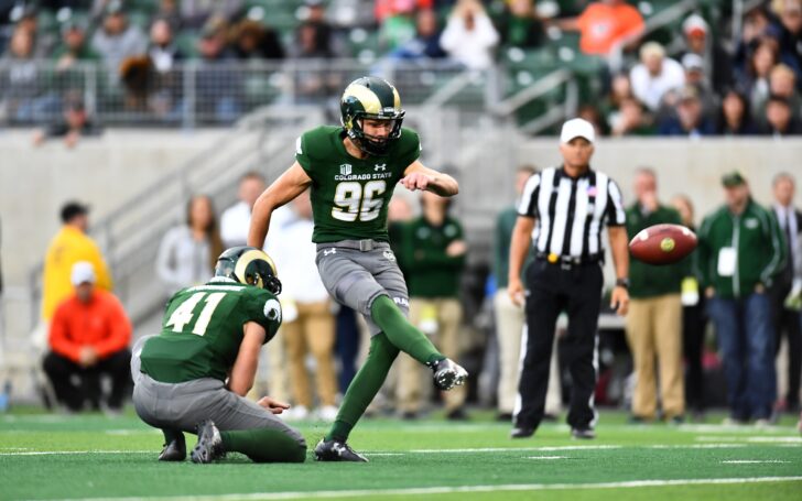 Wyatt Bryan kicks the game-winner. Credit: Ron Chenoy, USA TODAY Sports.