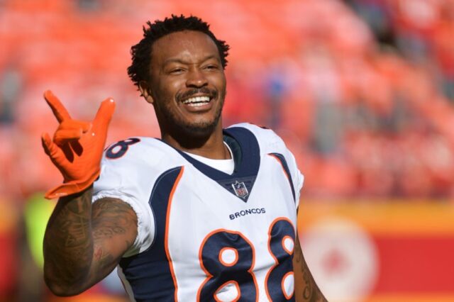 Demaryius Thomas before his final game as a Broncos player. Credit: Denny Medley, USA TODAY Sports.