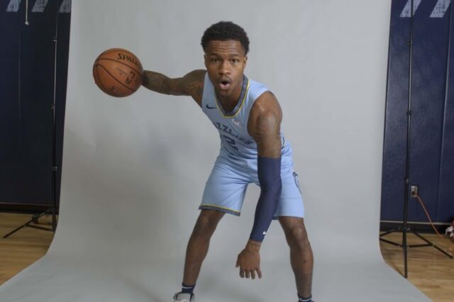 Memphis Grizzlies gaurd Brandon Goodwin (2) poses during media at FedEx Forum.