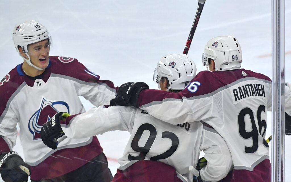 Zadarov, Landeskog and Rantanen. Credit: Eric Hartline, USA TODAY Sports.