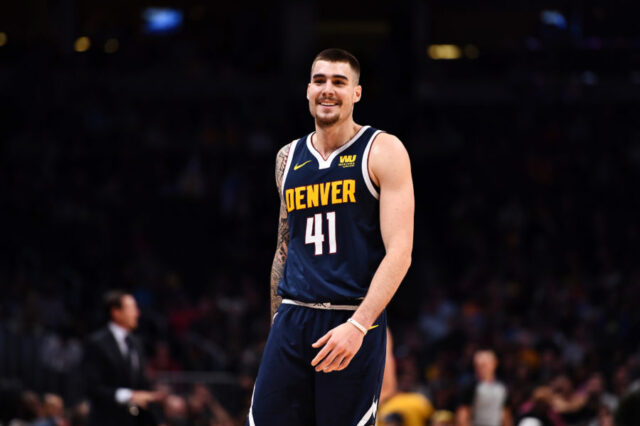 Denver Nuggets forward Juan Hernangomez (41) reacts in the second half against the Utah Jazz at the Pepsi Center.