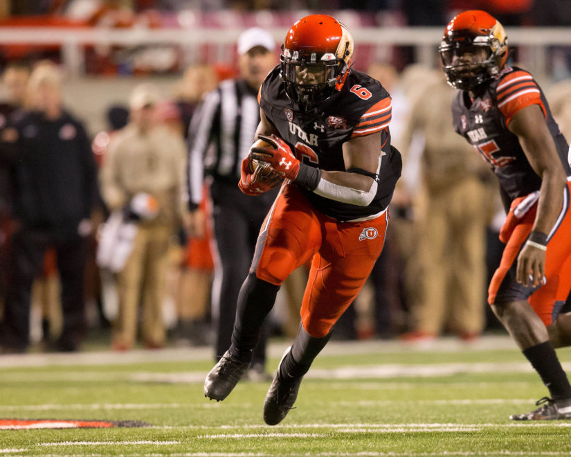 Nov 10, 2018; Salt Lake City, UT, USA; Utah Utes running back Armand Shyne (6) runs with the ball during the second half against the Oregon Ducks at Rice-Eccles Stadium. Mandatory Credit: Russ Isabella-USA TODAY Sports