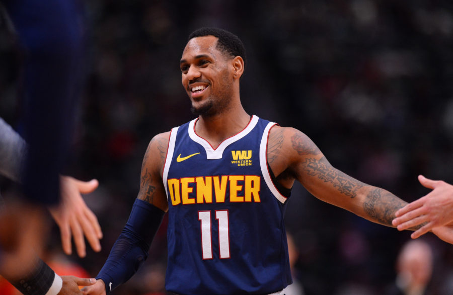 Nov 15, 2018; Denver, CO, USA; Denver Nuggets guard Monte Morris (11) reacts after scoring in the second half against the Atlanta Hawks at the Pepsi Center. Mandatory Credit: Ron Chenoy-USA TODAY Sports