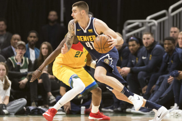 Denver Nuggets forward Juan Hernangomez (41) drives for the basket during the second quarter against the Milwaukee Bucks at Wisconsin Entertainment and Sports Center.