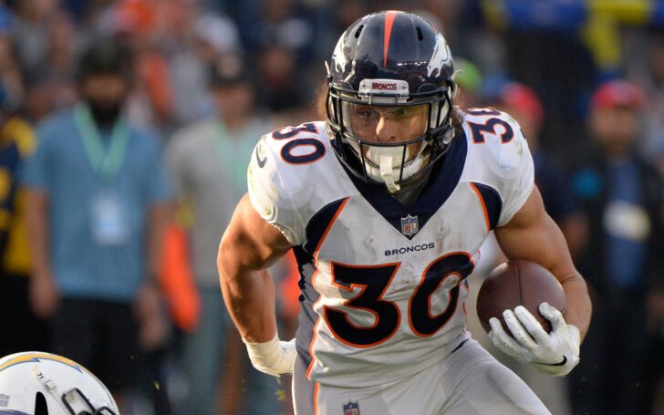 Phillip Lindsay runs. Credit: Jake Roth, USA TODAY Sports.