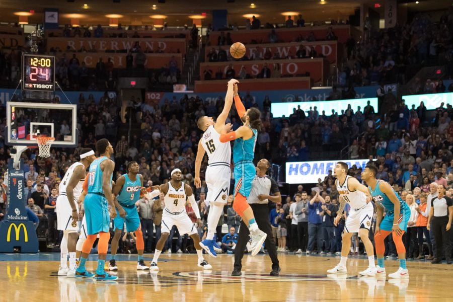 Tip-off to start the game between Denver Nuggets and Oklahoma City Thunder at Chesapeake Energy Arena.