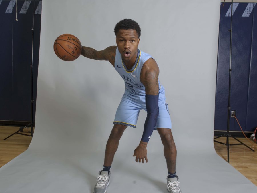 Memphis Grizzlies gaurd Brandon Goodwin (2) poses during media at FedEx Forum.