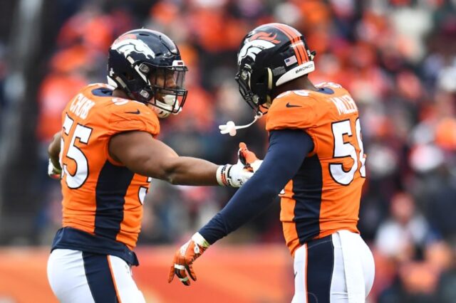 Bradley Chubb and Von Miller. Credit: Ron Chenoy, USA TODAY Sports.