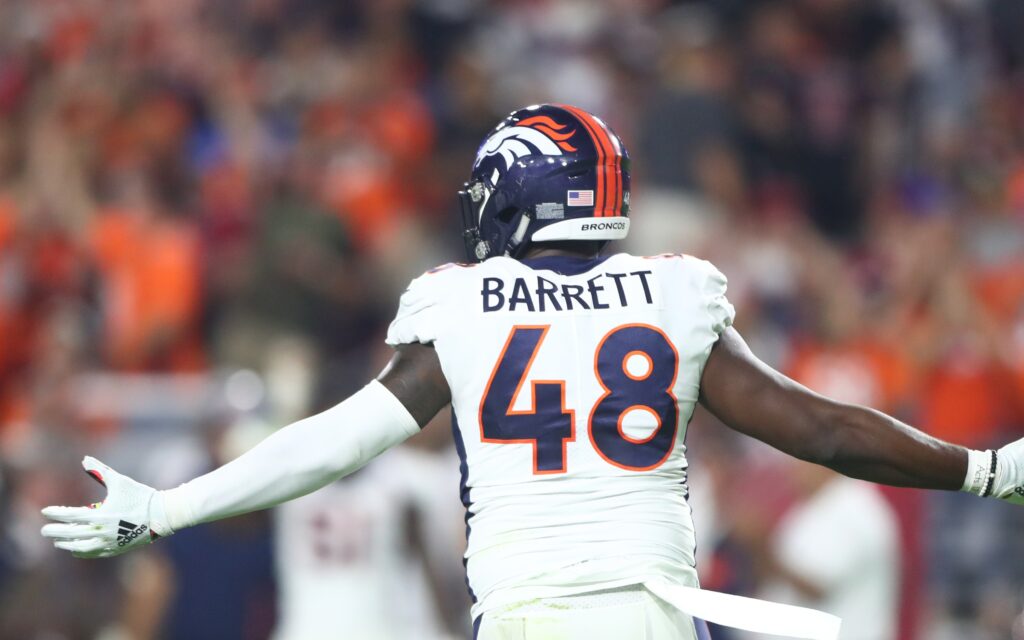 Shaq Barrett celebrates a sack. Credit: Mark J. Rebilas, USA TODAY Sports.