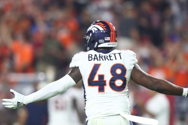 Shaq Barrett celebrates a sack. Credit: Mark J. Rebilas, USA TODAY Sports.