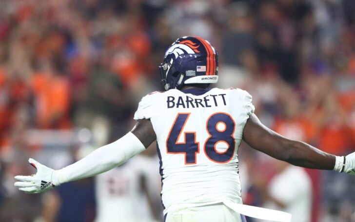 Shaq Barrett celebrates a sack. Credit: Mark J. Rebilas, USA TODAY Sports.