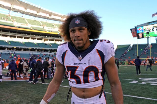 Phillip Lindsay after his career game. Credit: Aaron Doster, USA TODAY Sports.