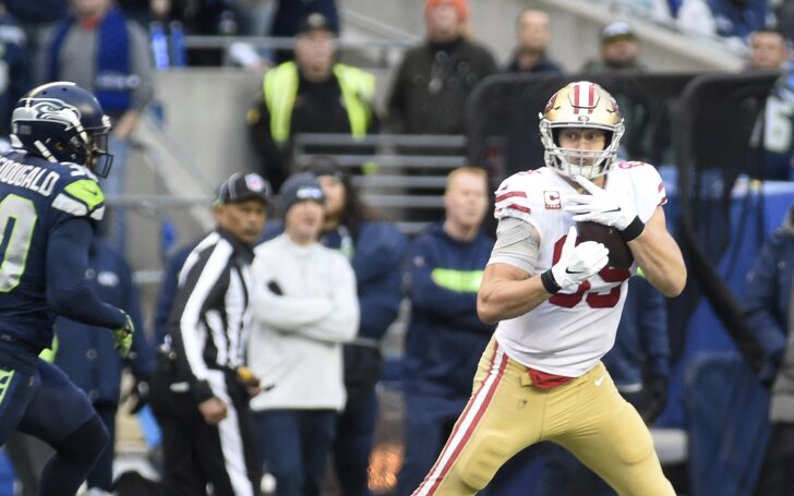 Tight end George Kittle. Credit: James Snook, USA TODAY Sports.