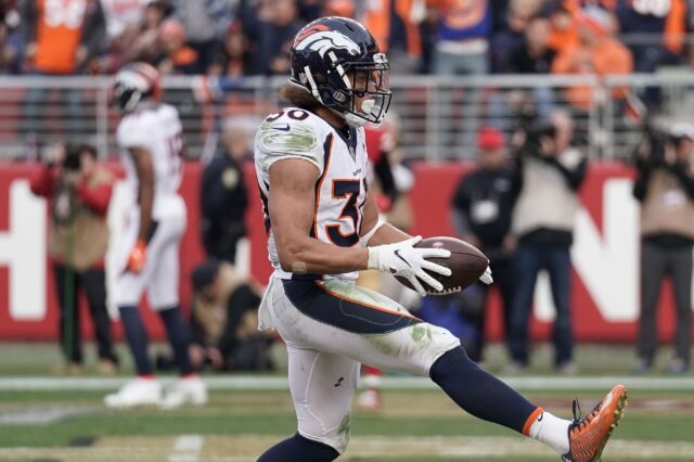 Phillip Lindsay touchdown vs. San Francisco. Credit: Stan Szeto, USA TODAY Sports.