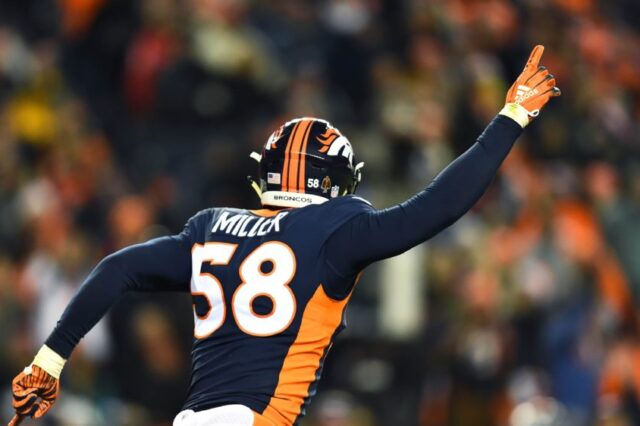 Von Miller after his record-setting sack. Credit: Ron Chenoy, USA TODAY Sports.