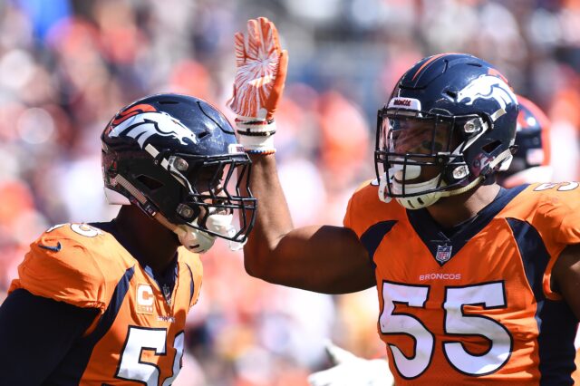 Bradley Chubb and Von Miller. Credit: Ron Chenoy, USA TODAY Sports.