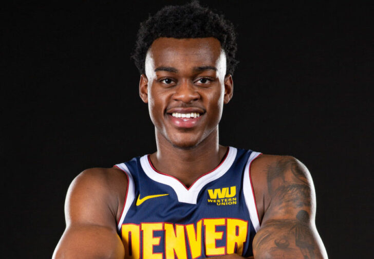 Denver Nuggets forward Jarred Vanderbilt (8) poses for a photo during media day at the Pepsi Center.