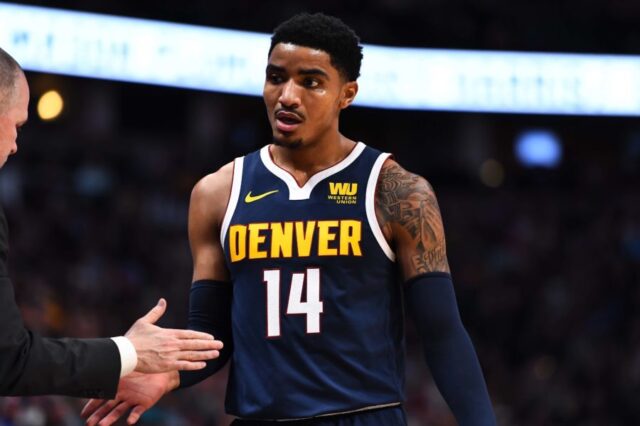 Denver Nuggets guard Gary Harris (14) leaves the court in the second quarter against the Charlotte Hornets at the Pepsi Center.