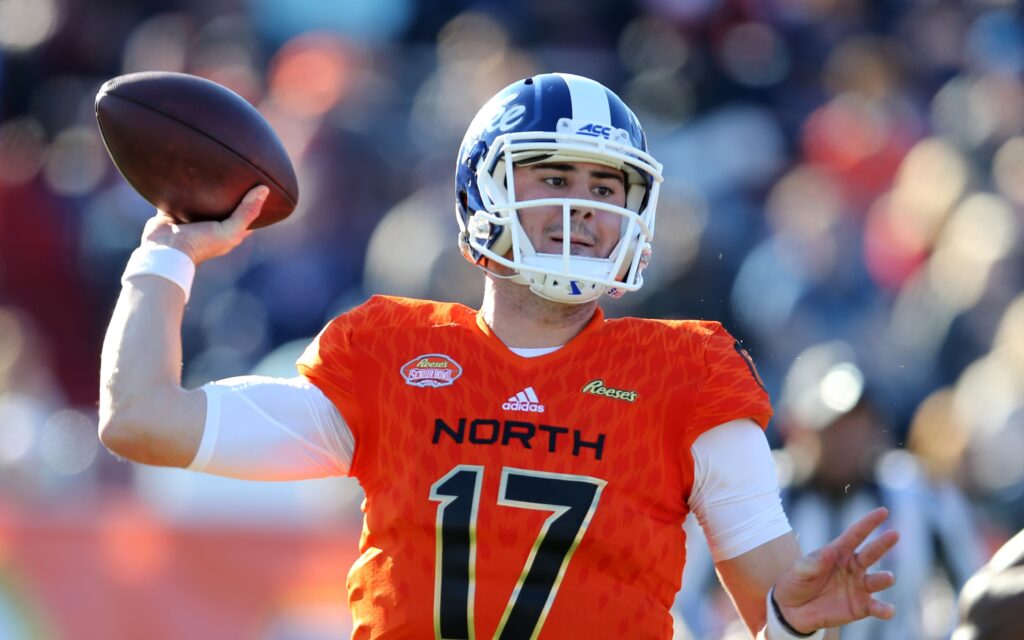 Daniel Jones in the 2019 Senior Bowl. Credit: Chuck Cook, USA TODAY Sports.