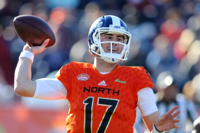 Daniel Jones in the 2019 Senior Bowl. Credit: Chuck Cook, USA TODAY Sports.