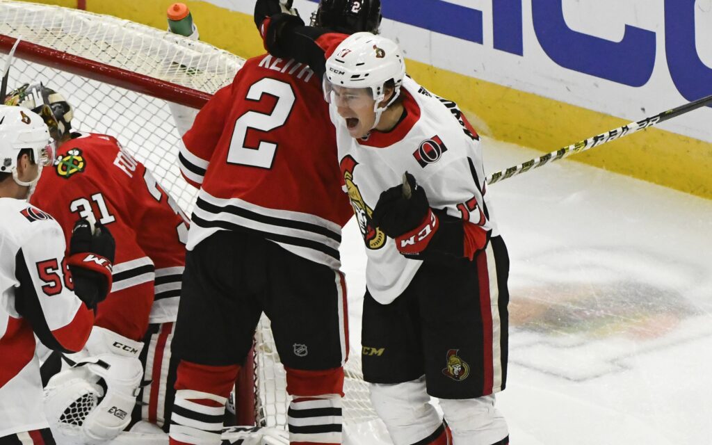 Max McCormick scores his lone NHL goal. Credit: Matt Marton, USA TODAY Sports.