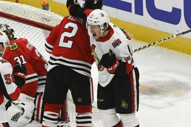 Max McCormick scores his lone NHL goal. Credit: Matt Marton, USA TODAY Sports.