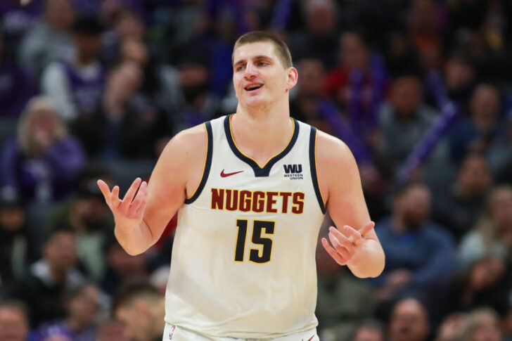 Denver Nuggets center Nikola Jokic (15) celebrates after a play during the fourth quarter against the Sacramento Kings at Golden 1 Center.