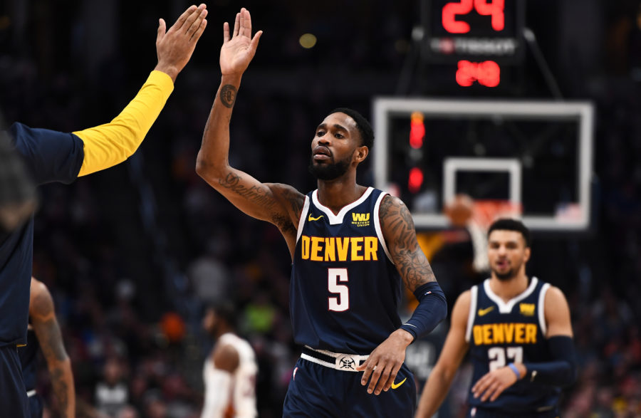 Denver Nuggets guard Will Barton (5) during the second half against the Miami Heat at the Pepsi Center.